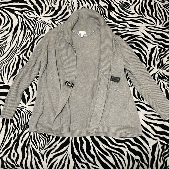 Charter club grey long sleeved faux leather buckle cardigan size 1x - Picture 10 of 10